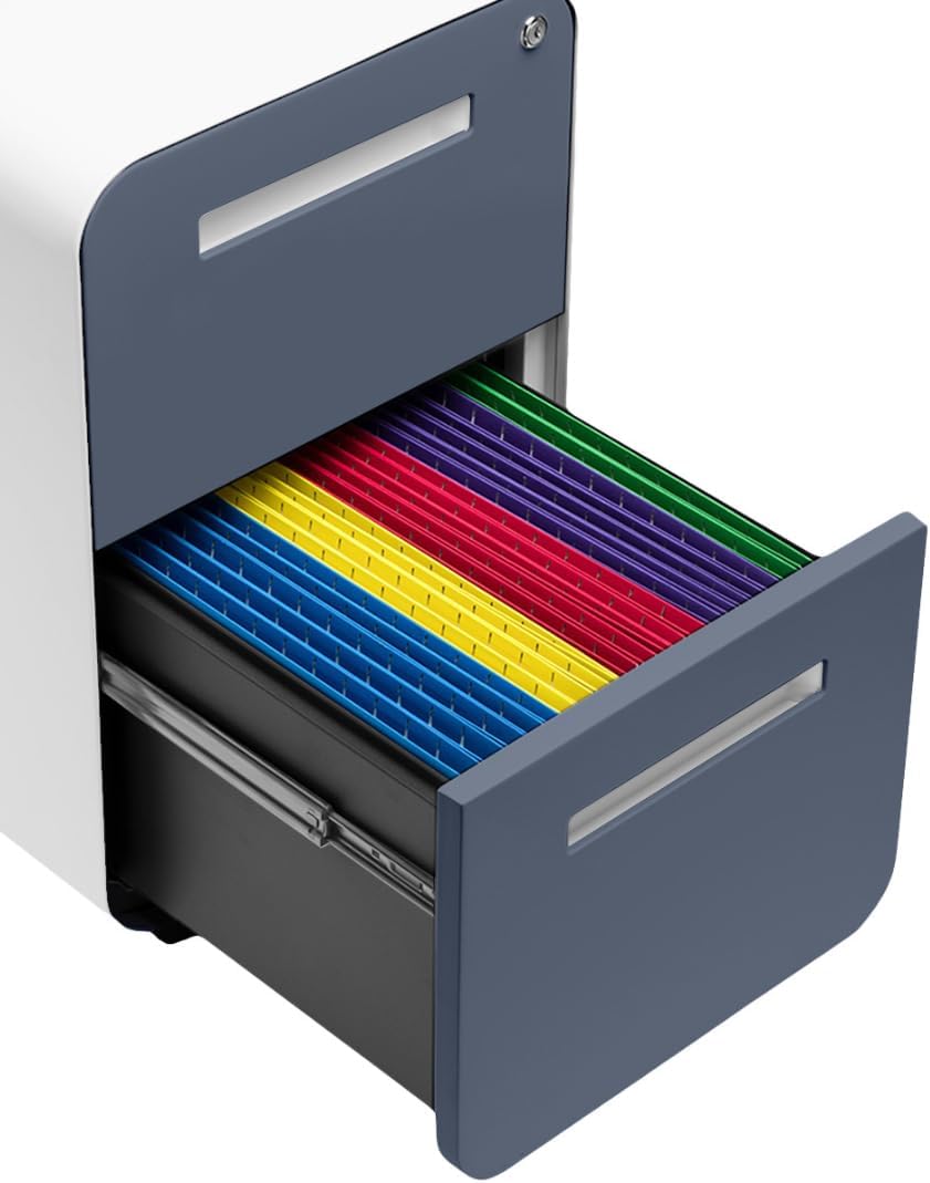 Laura Davidson Furniture Stockpile 2 Drawer Mobile File Cabinet with Lock - Under Desk Metal Filing Cabinet, Legal/Letter File Folders, Wheels and Stationary Feet, Pre-Assembled, Coastal Blue