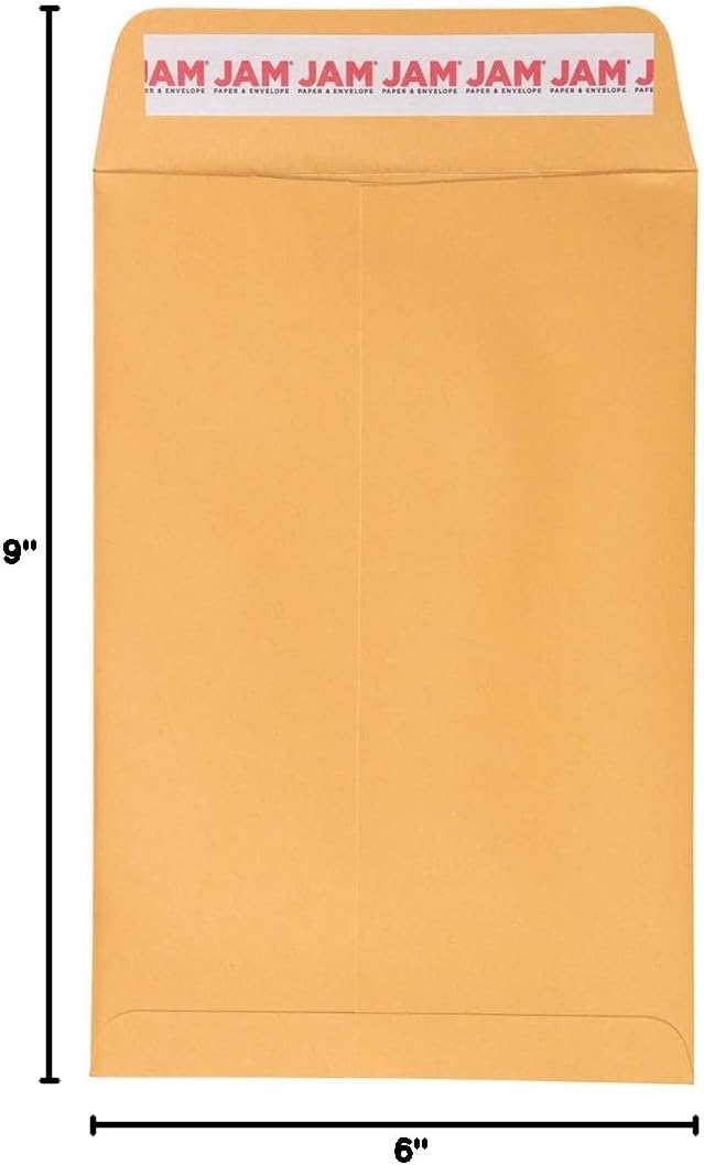 JAM PAPER 6 x 9 Open End Catalog Envelopes with Peel and Seal Closure - Brown Kraft Manila - Bulk 500/Carton