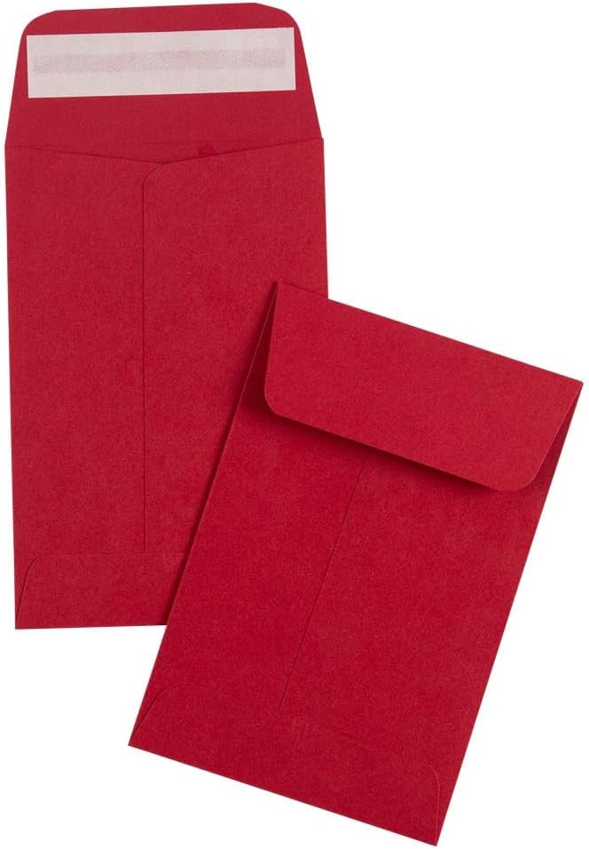 LUXPaper #4 Coin Envelopes | Peel & Press | 3'' x 4 1/2'' | Ruby Red | 80lb. Text | 50 Qty