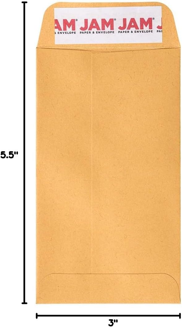 JAM PAPER #5.5 Coin Business Envelopes with Peel and Seal Closure - 3 1/8 x 5 1/2 - Brown Kraft Manila - Bulk 250/Box