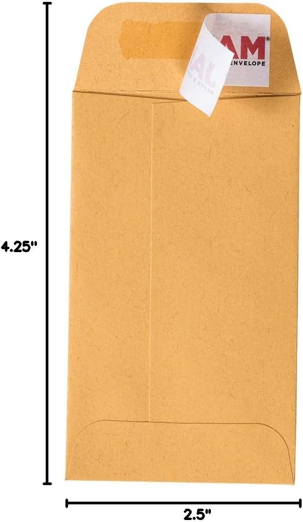 JAM PAPER #3 Coin Business Commercial Envelopes with Peel and Seal Closure - 2 1/2 x 4 1/4 - Brown Kraft Manila - Bulk 500/Carton