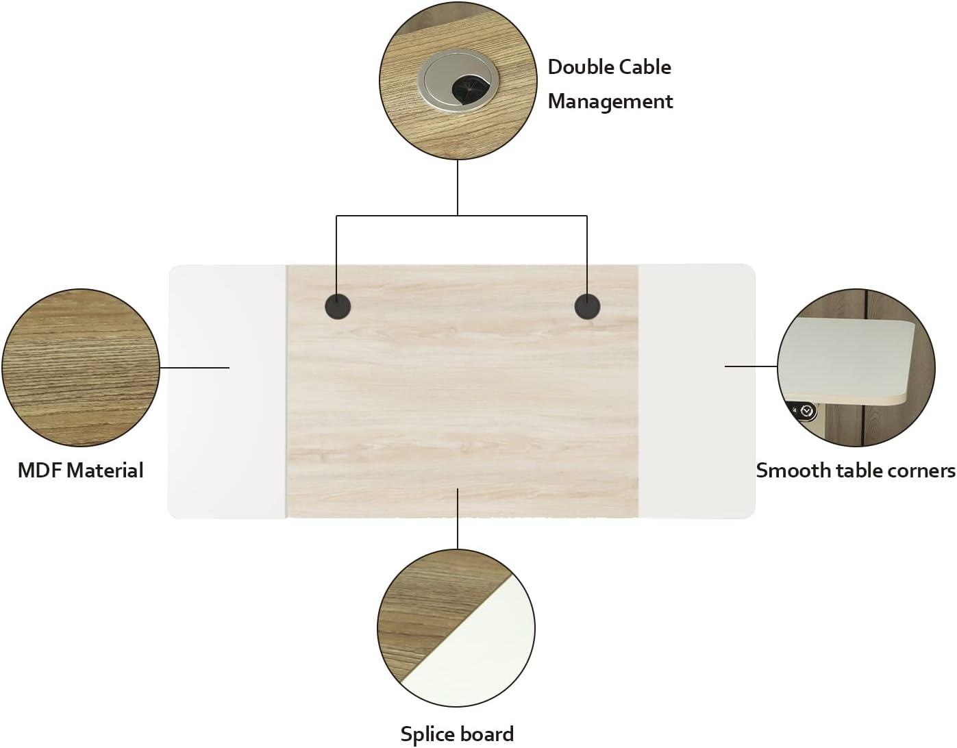 Electric Height Adjustable Standing Desk, 63 x 30inches Height Adjustable Computer Desk Sit Stand Desk Home Office Desks with Splice Board White Frame + White Top