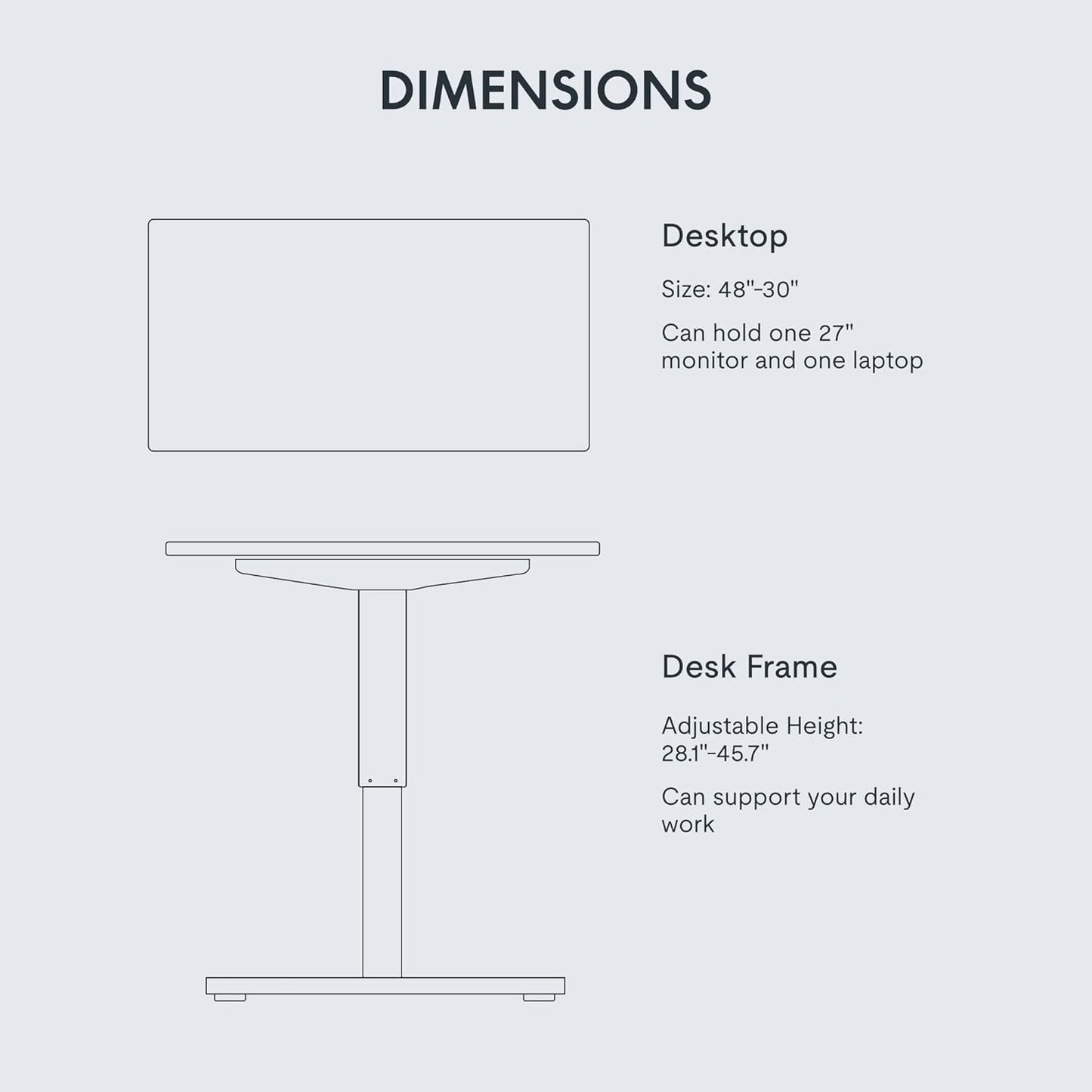 FLEXISPOT EN1 One-Piece Standing Desk 48 x 30 Inch Desktop Adjustable Height Electric Desk for Home Office and Computer Workstation (White Frame + White Top, 2 Packages)