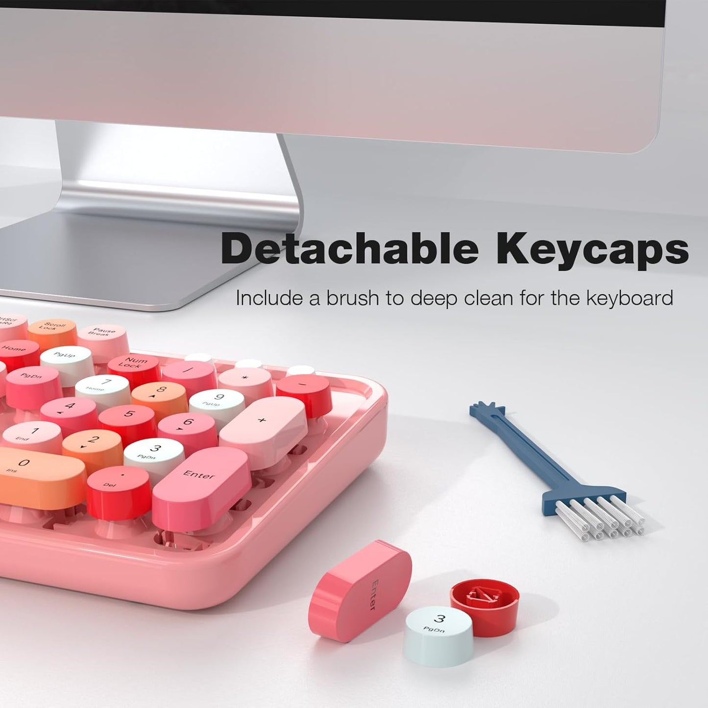 Wireless Keyboard and Mouse Combo, 104 Keys Full-Sized 2.4 GHz Round Keycap Colorful Keyboards, USB Receiver Plug and Play, for Windows, PC, Laptop, Desktop (Pink)