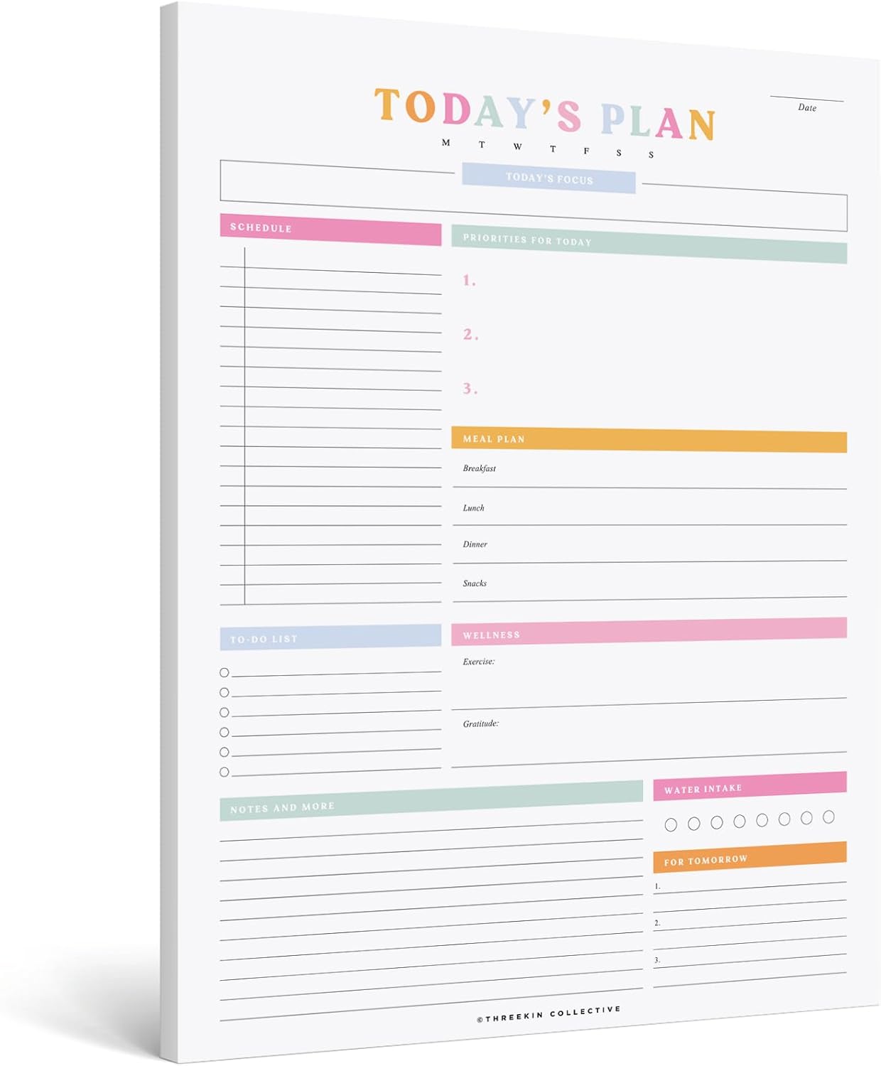 ThreeKin To-Do List Planner – Daily Tear-Off Notepad (50 Sheets, 8.5” x 11”) for Maximum Productivity – Colorful Layout for Work, School & Home – USA Women-Owned Brand