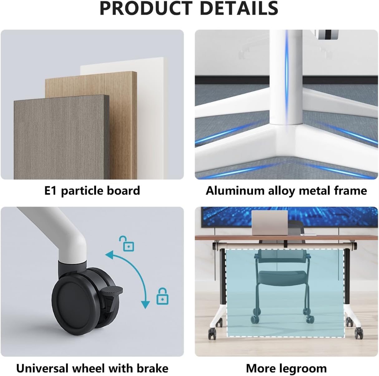Conference Room Table, Folding Conference Tables,Thicken Grey Tabletop,Flip Top Wooden Seminar Meeting Room Table for Conference Room Offices (8, BlackWoodGrain, 47.2“)