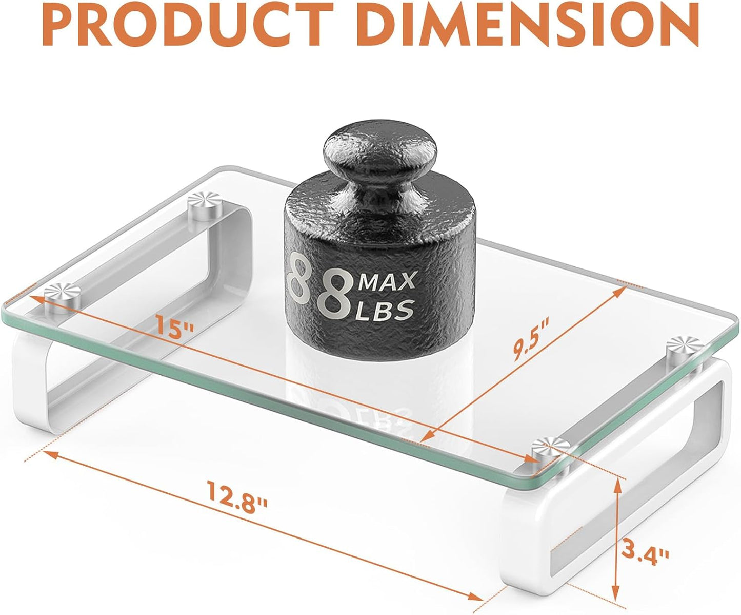 Hemudu Clear Computer Monitor Stand Riser Multi Media Desktop Stand for Flat Screen LCD LED TV, Laptop/Notebook, with Tempered Glass and Metal Legs, HD02T-001