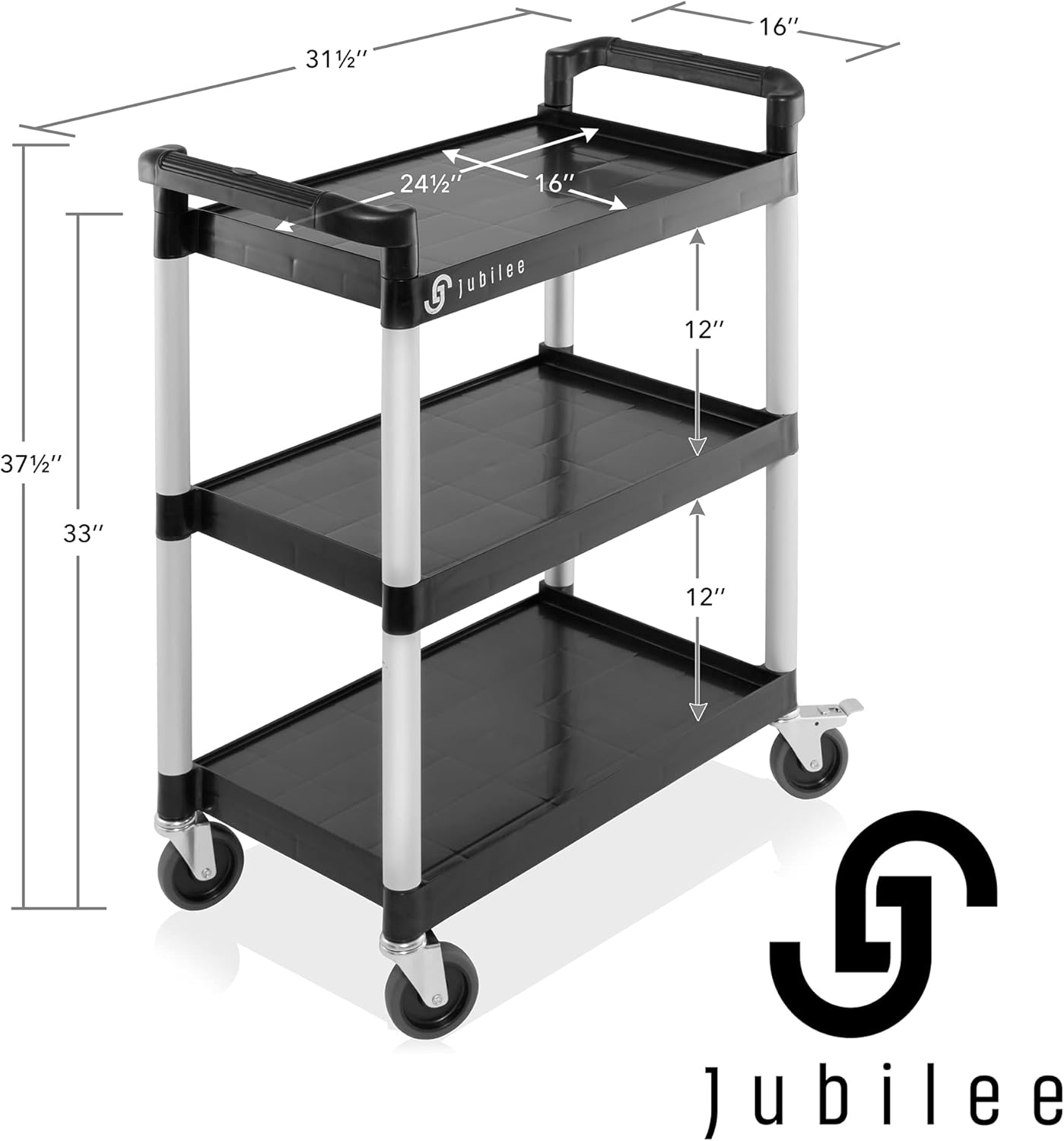 Jubilee 3-Tier Utility Service Cart with Wheels, 31.5" x 37.5"