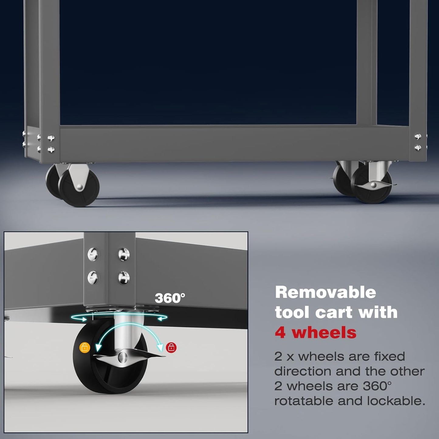 ALANNG 330 LBS Rolling Tool Cart, Heavy Duty Mechanic Cart, Metal Service Cart for Garage Workshop (Grey, 1 Pack)