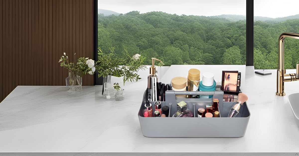 -Large Portable Caddy, DIY Dividers, 8 Compartments, School Office Supplies Home Business Organizer,Portable Basket with Handle Storage Made in USA (6 PACK, Orion Gray)