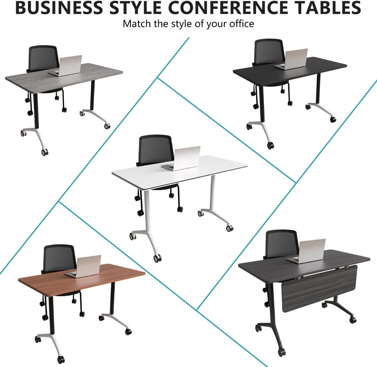 Conference Room Table, Folding Conference Tables,Thicken Grey Tabletop,Flip Top Wooden Seminar Meeting Room Table for Conference Room Offices (10, BlackWoodGrain, 55.1”)