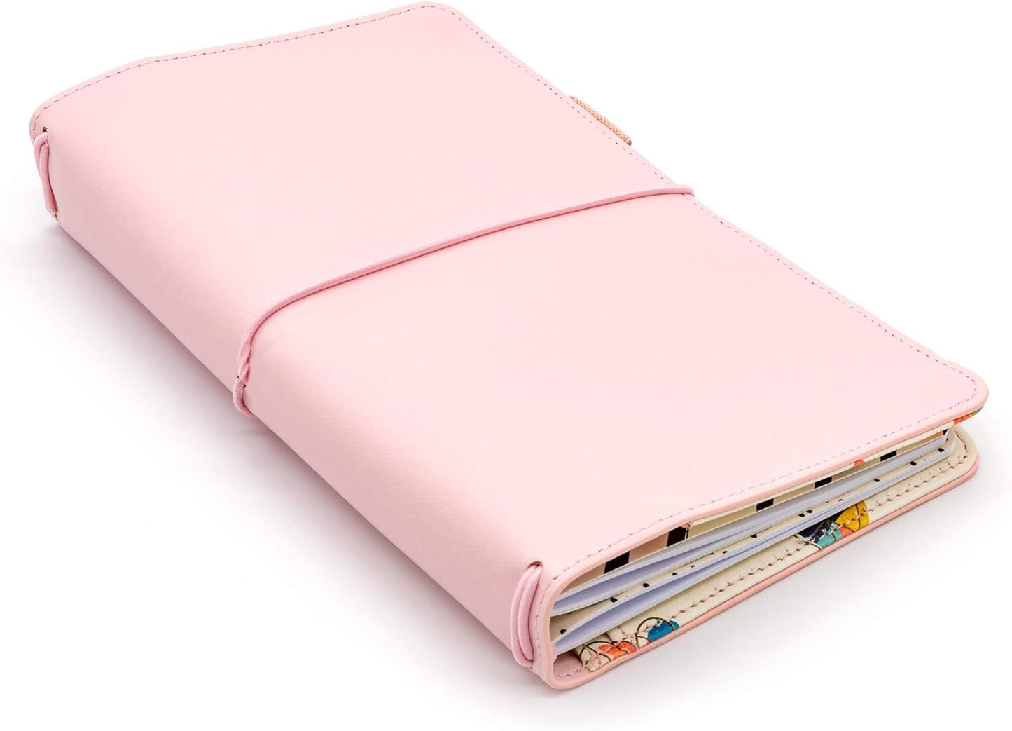 Pukka Pad, Carpe Diem Refillable Traveler’s Notebook Cover – Faux Leather Portfolio with Blank and Lined Notepads – Includes 6 Pockets, Pen Loop, and Elastic Closure – 8.5 x 5.5 Inches, Ballerina Pink