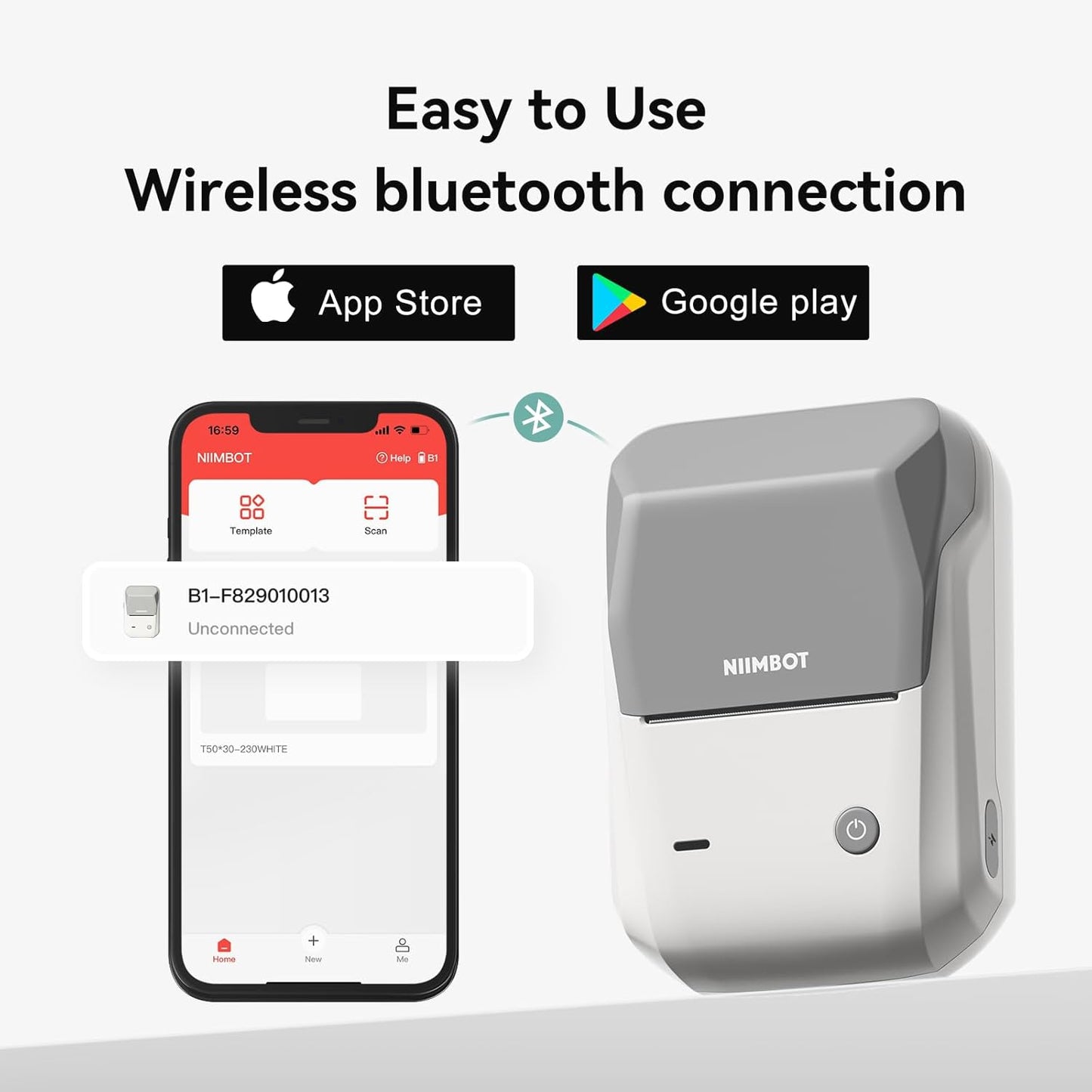 NIIMBOT B1 Label Maker Machine with Tape, 2 Inch Portable Sticker Printer for Home School & Small Business, Compatible with Phones & PC, Gray White