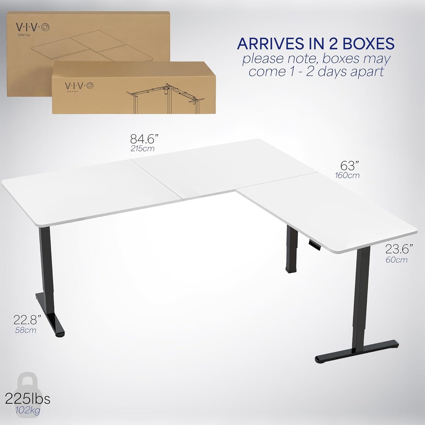 VIVO Electric Corner L-Shaped 84 x 63 in Standing Desk, Memory Height Adjustment, White Top Black Frame, DESK-E3CTBW-84