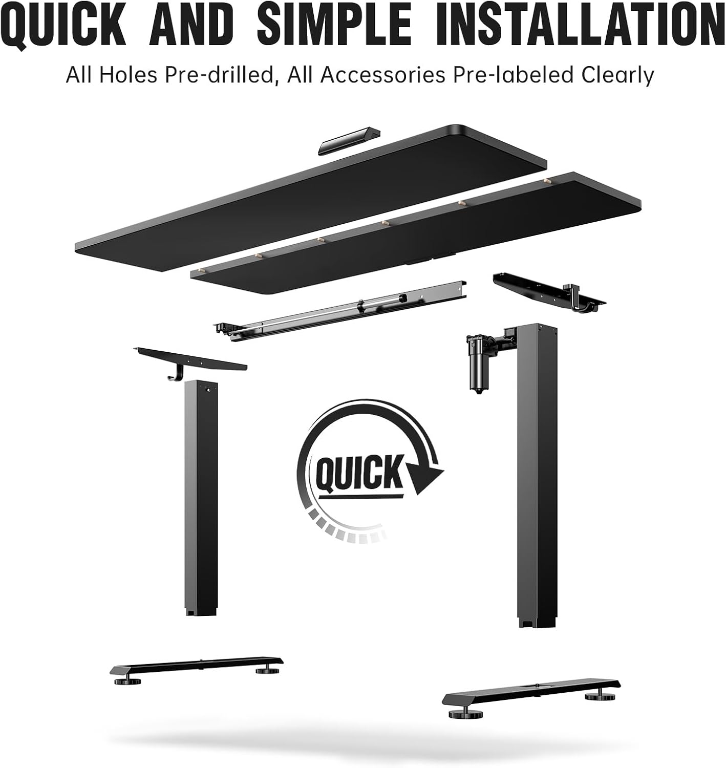 Veken 55 Inch Large Electric Standing Desk, 4 Memory Heights Adjustable,Sit to Stand Up, Work Home Office Computer Table for Study, Walking Pad, Writing, and Games, Wooden Desktop Desks, Black