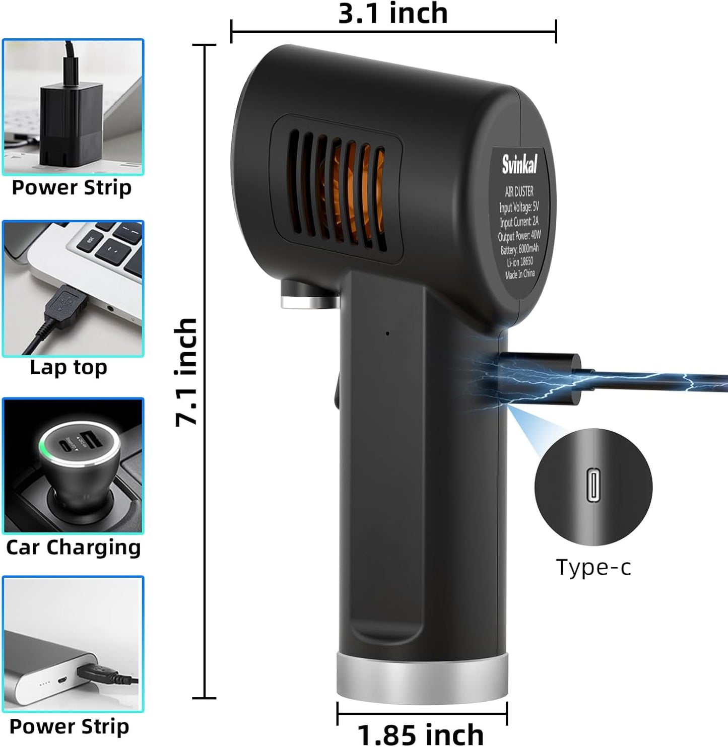 Air Duster, Handheld Cordless Air Duster, Air Blower Rechargeable, Electric Compressed air Gun Battery Operation, for Cleaning Computer Keyboard Camera Lego Toys.