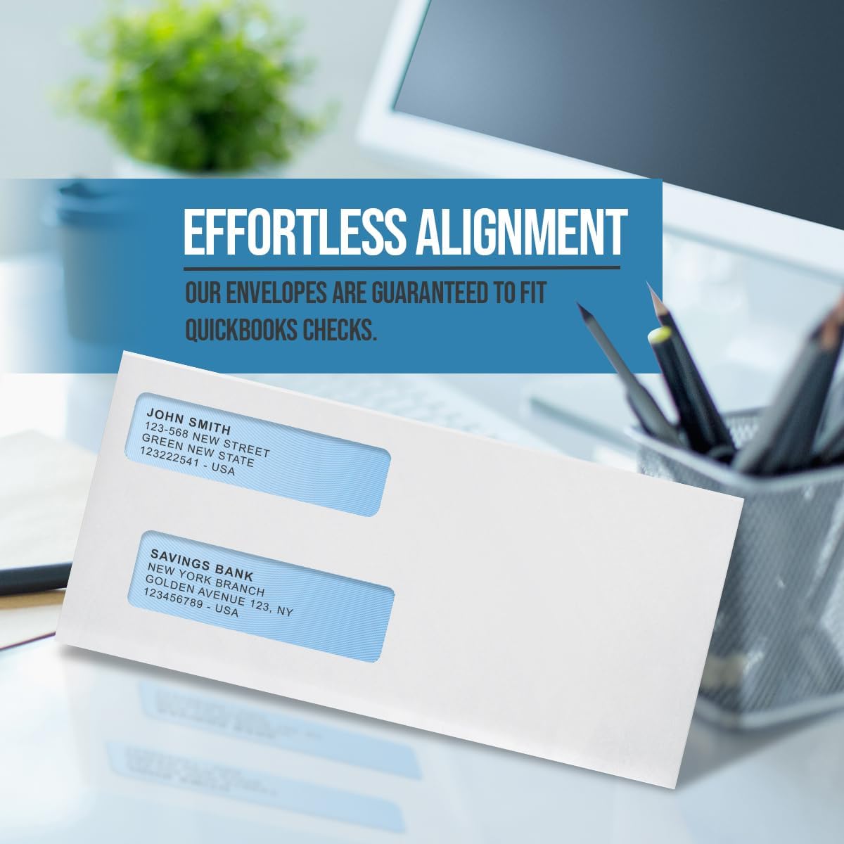 Compuchecks Double Window Envelopes #8 - Gummed, Security Business Mailing Check Envelopes - Tamper Evident, Security Tint - 1000 Count – Guaranteed to fit QuickBooks Checks