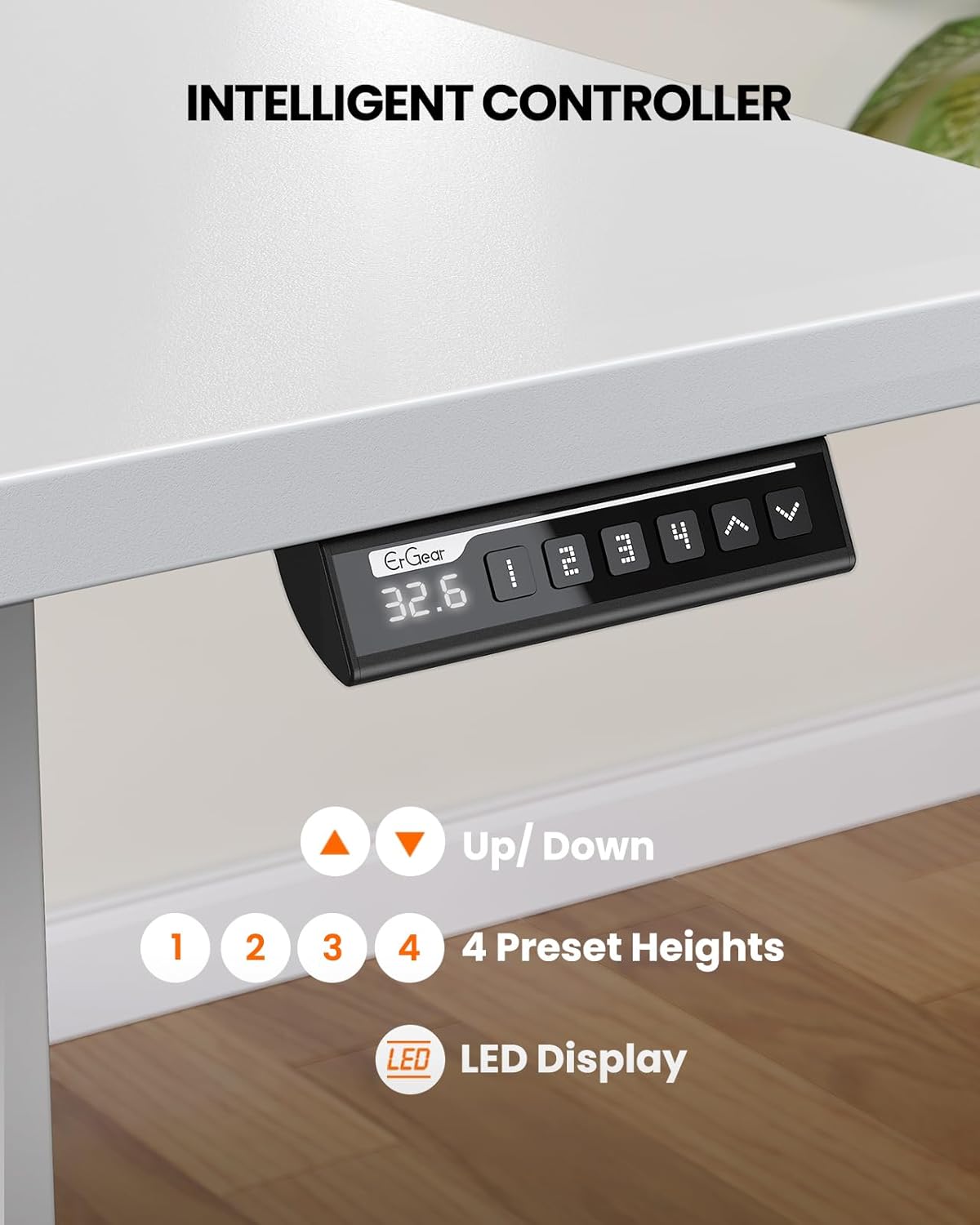 ErGear Electric Standing Desk, 55 x 28 inch Height Adjustable Sit Stand Up Desk, Computer Home Office Desk with 4 Memory Height Buttons, Two Pieces Desktop, White, EGESD112W