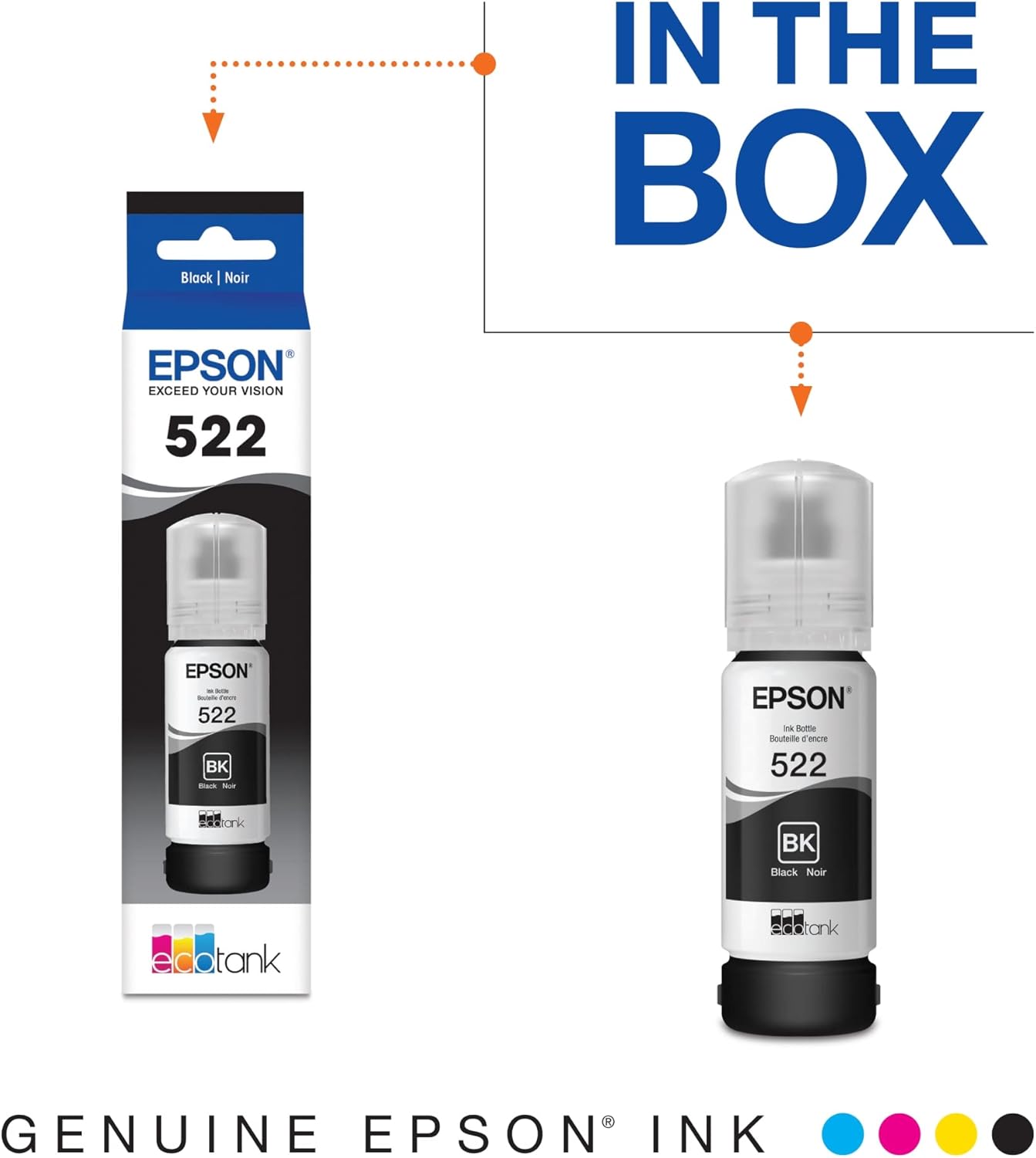 Epson EcoTank ET-2800 Wireless Color All-in-One Cartridge-Free Supertank Printer & 522 EcoTank Ink Ultra-high Capacity Bottle Black (T522120-S)