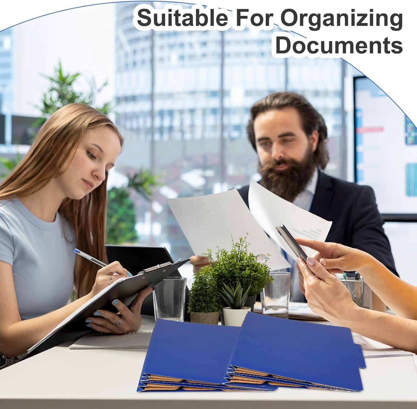 10 Pcs Classification Folders Letter Size, Back to School Supply for Teacher, Student, 2 Dividers Pressboard File Folder Bulk with 2 Fasteners, 3.5 Inch Expanding File Organizer, Blue