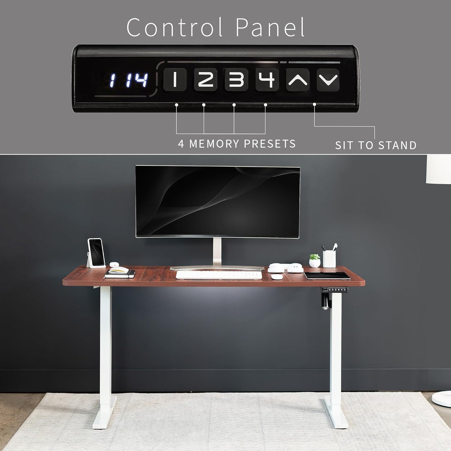 VIVO Electric 60 x 30 in Standing Desk, Memory Height Adjustment, 1B Series, Dark Walnut Top White Frame, DESK-KIT-1W6D-30