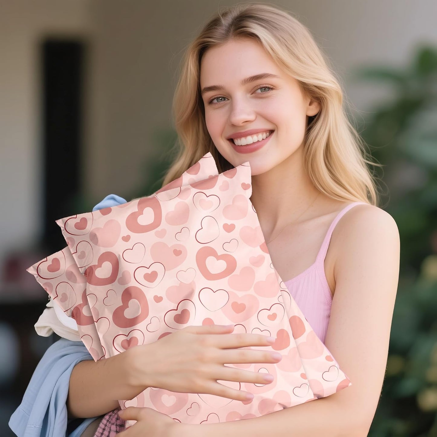 Pink Heart Poly Mailer 6x9 Inch 100 Pcs, Waterproof Shipping Bags for Clothing, Tear-Resistant Mailier Bags, Strong Mailing Bags with Self-Seal