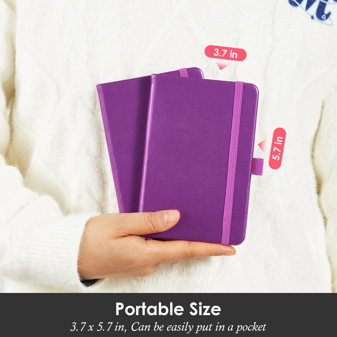 (3 Pack) Pocket Journal Notebook, Small Mini Notepad with Pens for Work, hardcover A6 Notebook 3.7" x 5.7" College Ruled with 100Gsm Premium Lined Paper, Pearlescent Purple