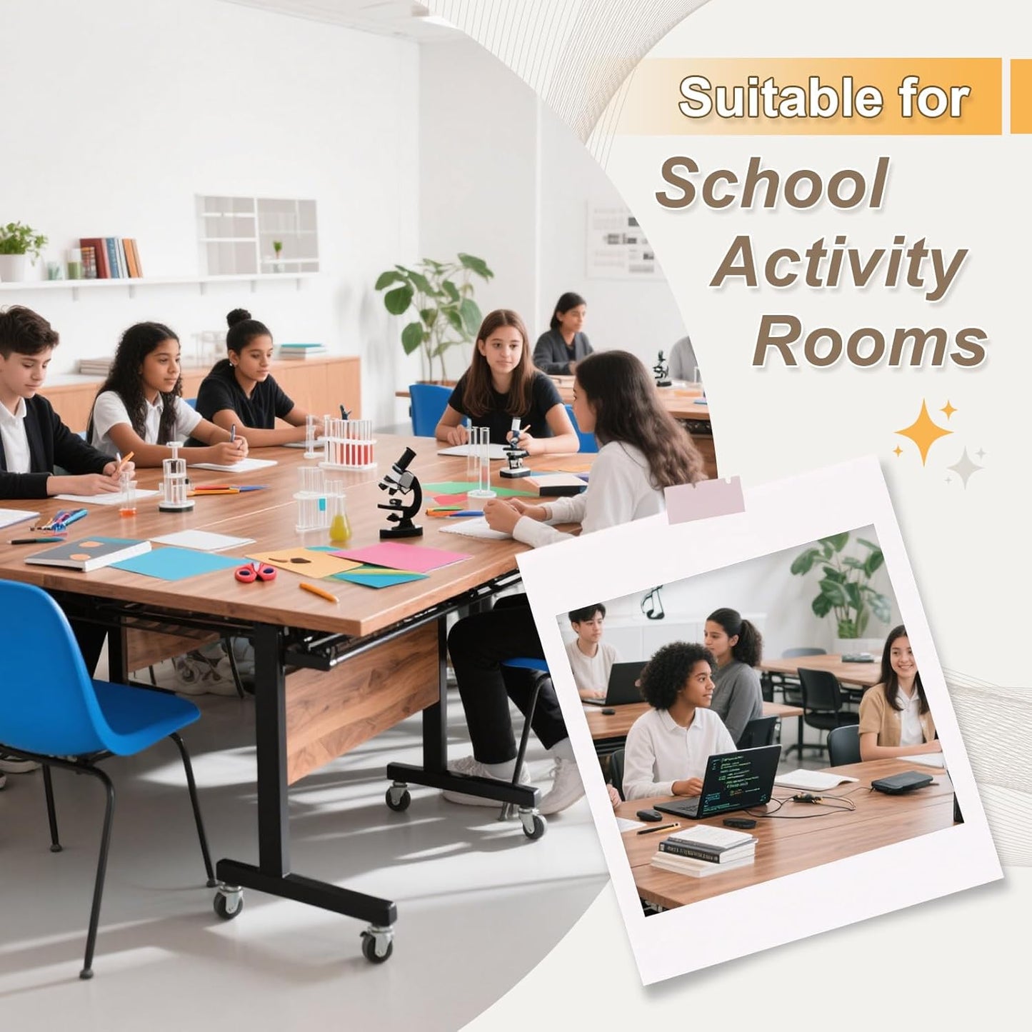 Conference Room Table with Silent Wheels, Mobile Folding Conference Table for 16 Person,Flip Top Office Training Tables with Walnuts Wood Tabletop, for School,Business Meeting Rooms (6 Pack 47in)