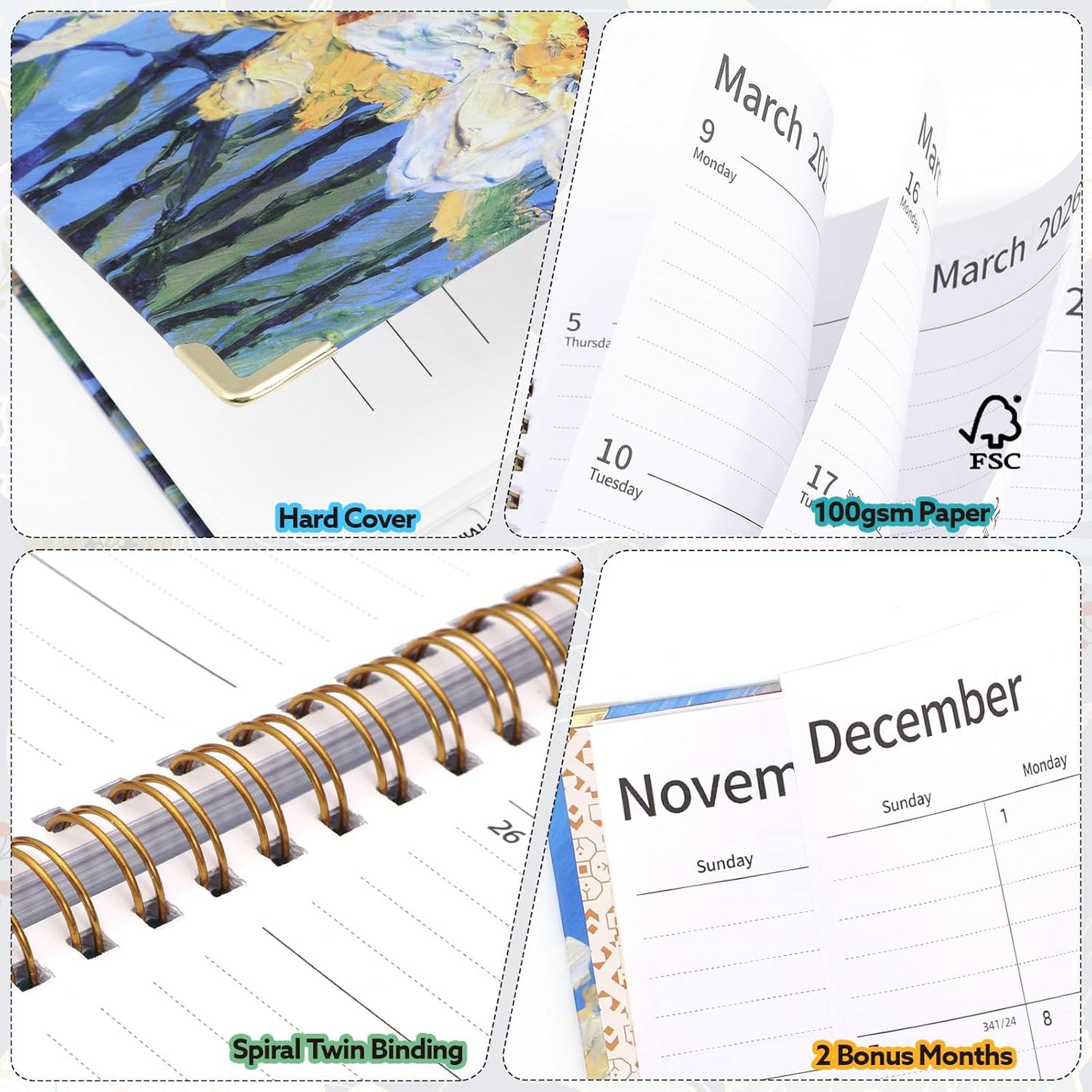 2026 Planner, Weekly and Monthly Planner, January 2026 - December 2026, Calendar Planner A5 (6.5" x 8.5") with Tabs, Inner Pocket for Home School Office Supplies, Yellow Flower