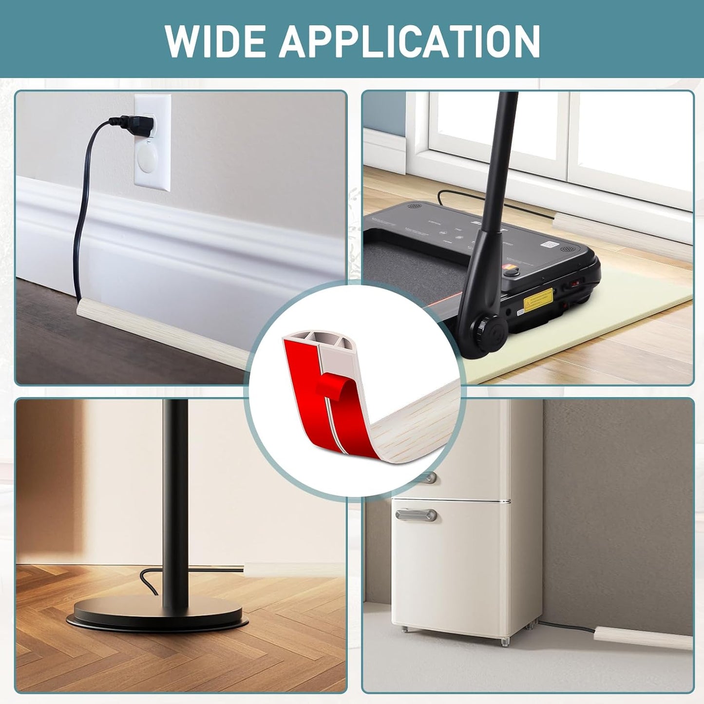 Floor Cord Cover Self Adhesive Cord Hider Floor Extension Cord Covers for Floor Power Cord Protector Cable Management Prevent Cable Trips Cable Cavity 0.32" W x 0.32" H (Beige Wood, 20Ft)