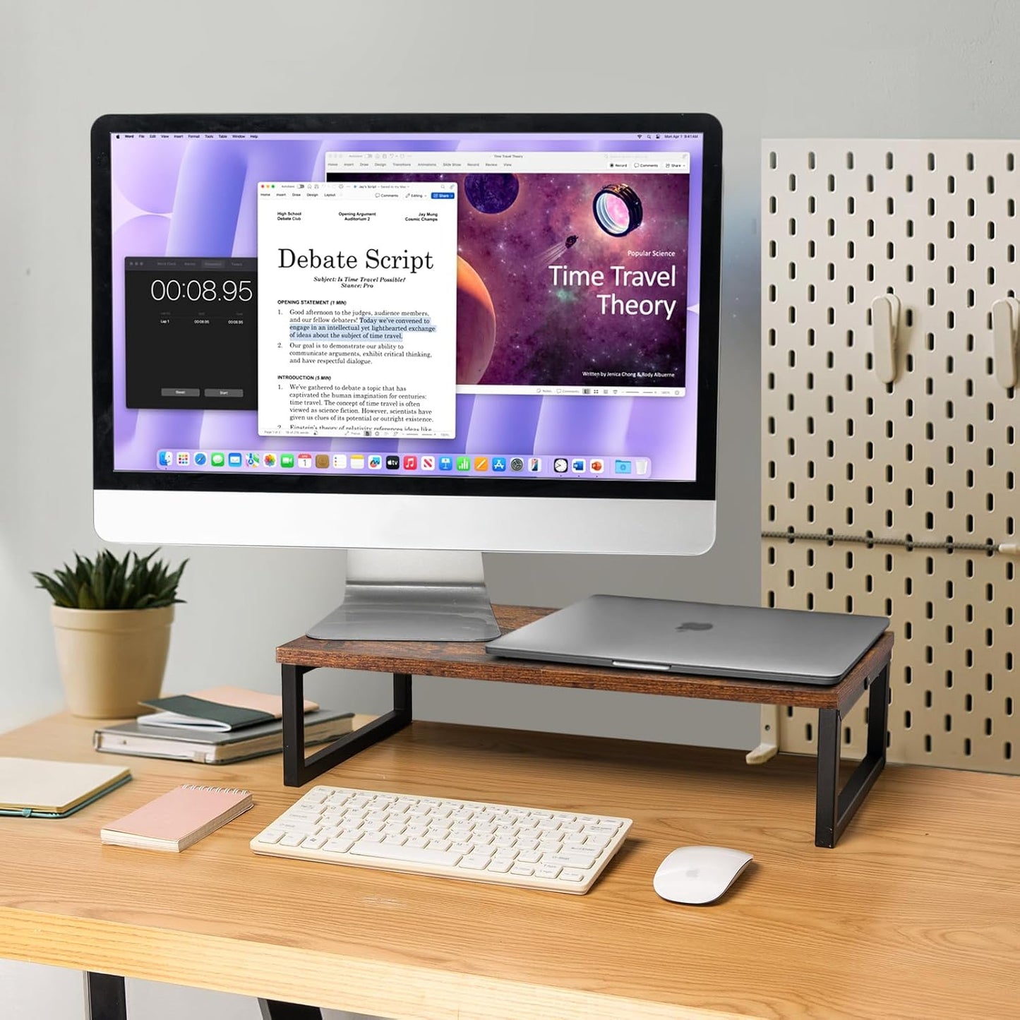 ARCOBIS 20 Inch Monitor Riser, Wood & Metal Computer Monitor Stand Riser for Desk, Rustic Brown