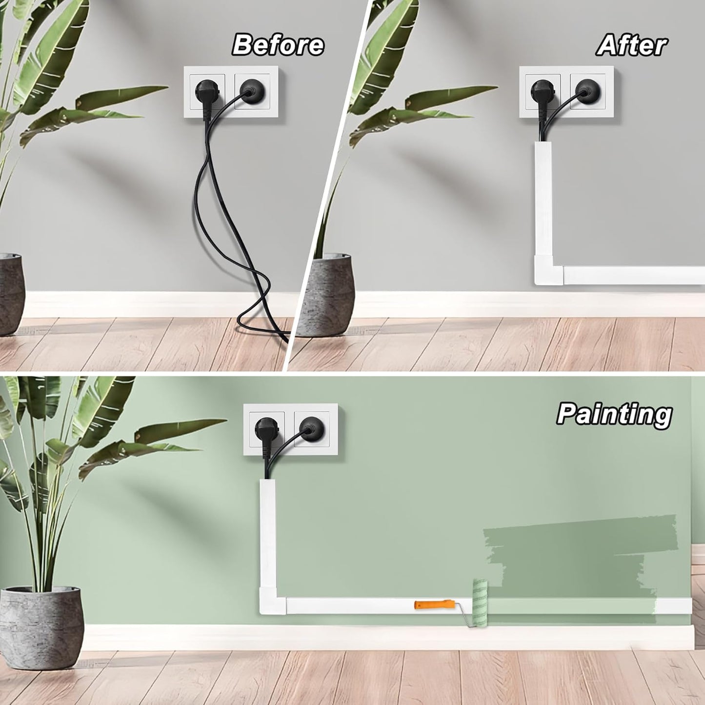 Wall Cable Hider to 3-4 Wires, LZEOY 172in Cord Hider for Wall Mount TV, White Cord Covers for Wires on Wall, Wall Cord Cover Wire Covers for Cords, Large Cable Management Kit 11xL15.7in W1.18inH0.6in