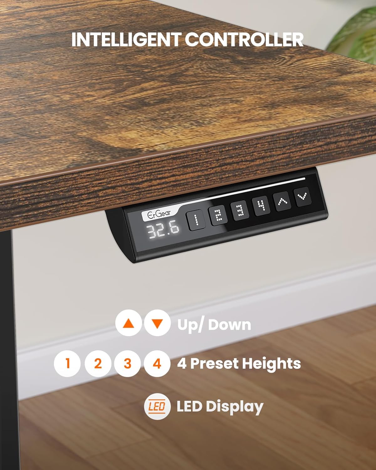 ErGear Electric Standing Desk, 48 x 24 inch Height Adjustable Sit Stand Up Desk, Computer Home Office Desk with 4 Memory Height Buttons, Two Pieces Desktop, Vintage Brown, EGESD110V