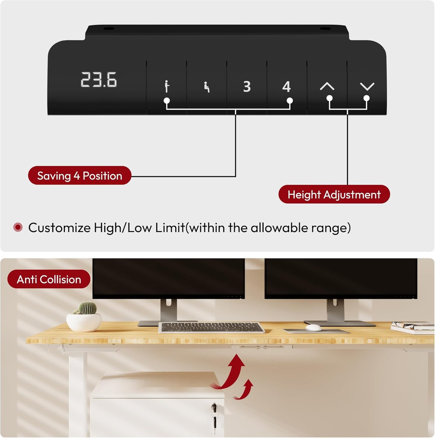 SANODESK 55 Inch 3 Stage Bamboo Electric Standing Desk, Dual Motor Height Adjustable Desk, Whole-Piece Desktop Sit to Stand Home Office Desk (White Frame/ 55” x 28” Natural Bamboo Top)