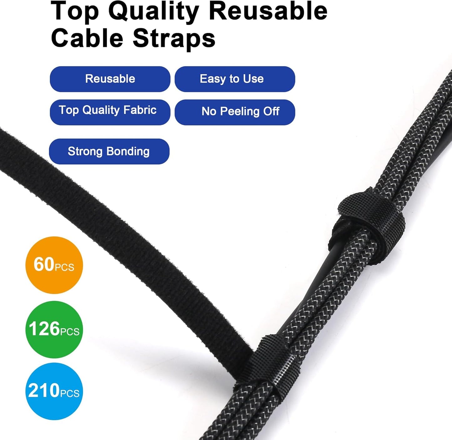Reusable Cable Ties, 126 PCS 8 Inches Adjustable Cord Straps Wire Organizer Cord Wrap and Hook Loop Cable Management