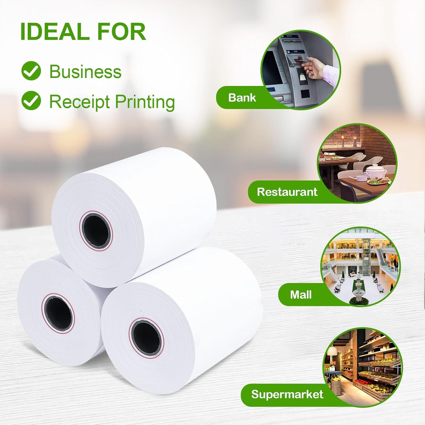 (100 Rolls) 2 1/4 x 85 Thermal Receipt Paper, White BPA-Free, Compatible with POS, Credit Card Terminals and Most Register Machines