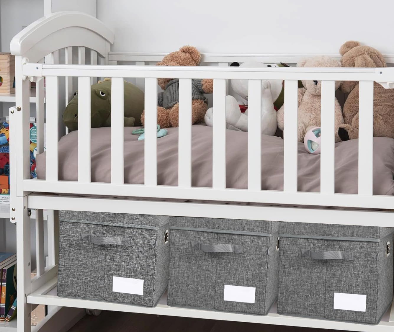 Voova Large Collapsible Storage Bins with Lids, 3 Pack Stackable Line Fabric Cube Storage Organizer, Foldable Closet Storage Boxes Baskets Containers with Cover for Clothes Bedroom Office Home, Grey