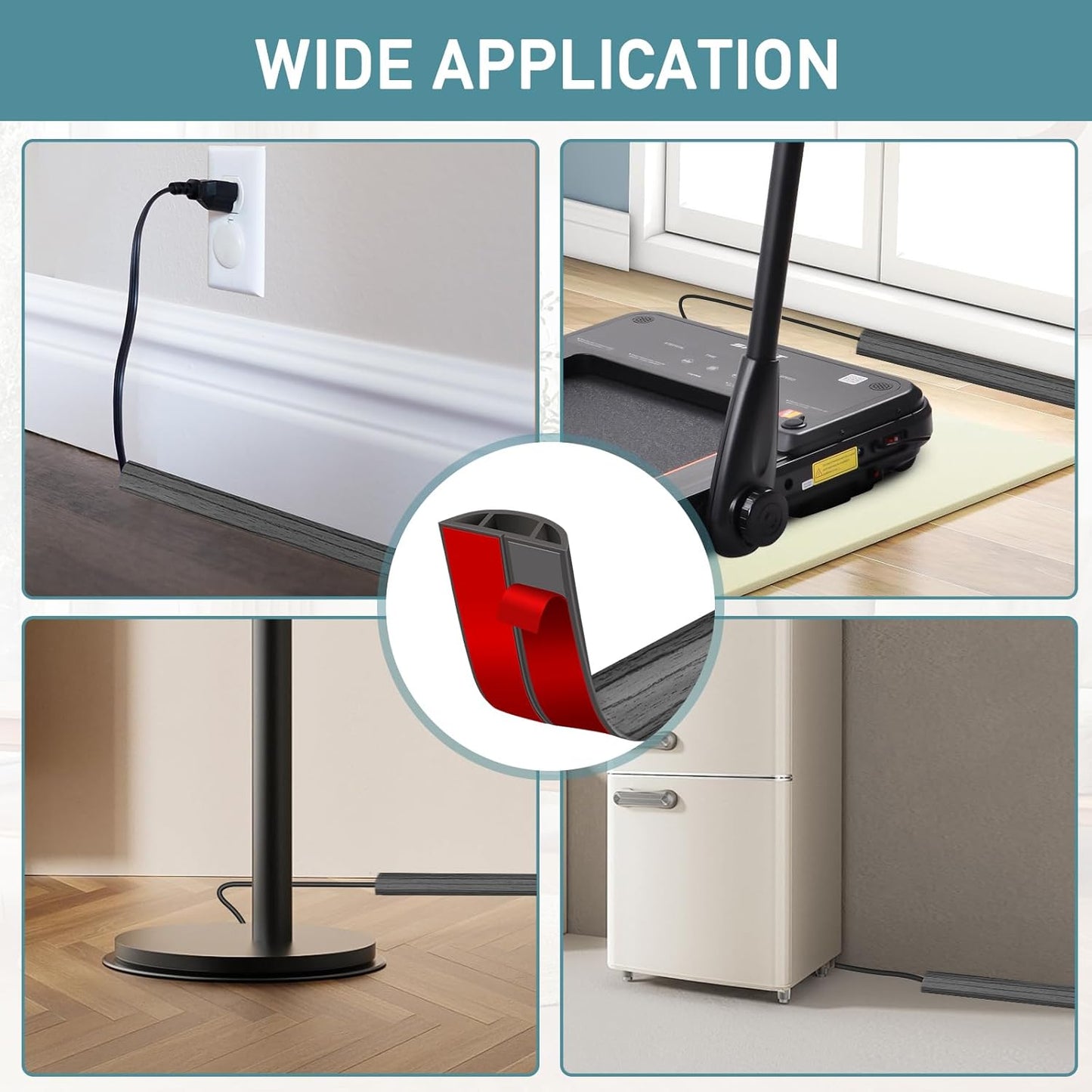 Floor Cord Cover Self Adhesive Cord Hider Floor Extension Cord Covers for Floor Power Cord Protector Cable Management Prevent Cable Trips Cable Cavity 0.51" W x 0.31" H (Deep Grey Wood, 20Ft)