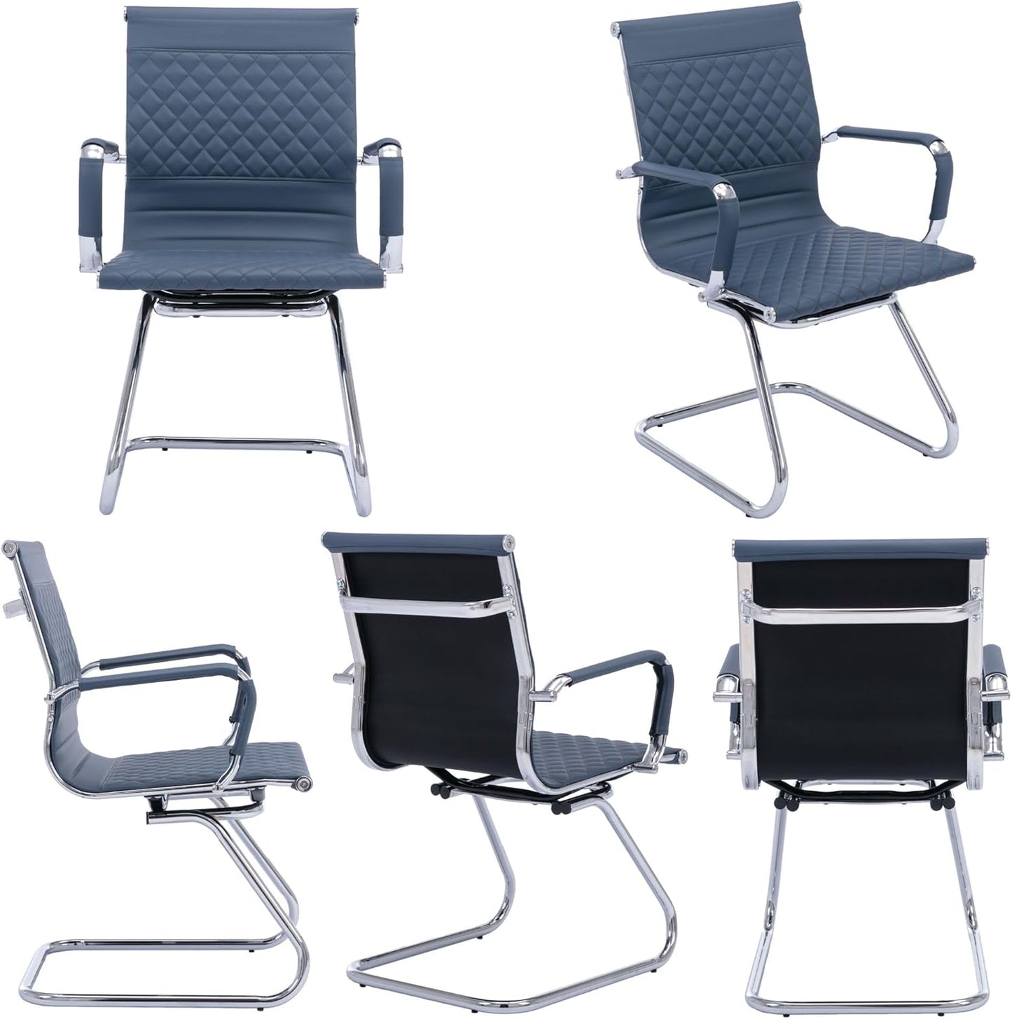 Office Guest Chairs Reception Chairs Waiting Room Chairs Set of 4 Conference Room Chair with Mid Back, Modern PU Leather Desk Chairs, Navy