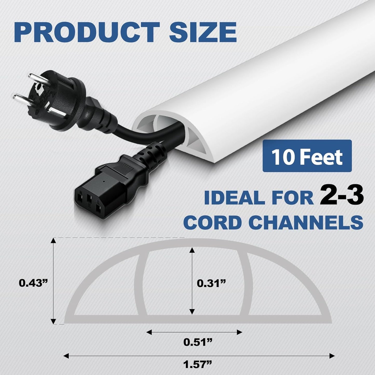 Floor Cord Cover for Wires on Floor Self Adhesive Cord Hider Floor Cable Management Wire Covers for Cords Protector Prevent Cable Trips Cord Cavity W 0.51" x H 0.31", White, 10Ft