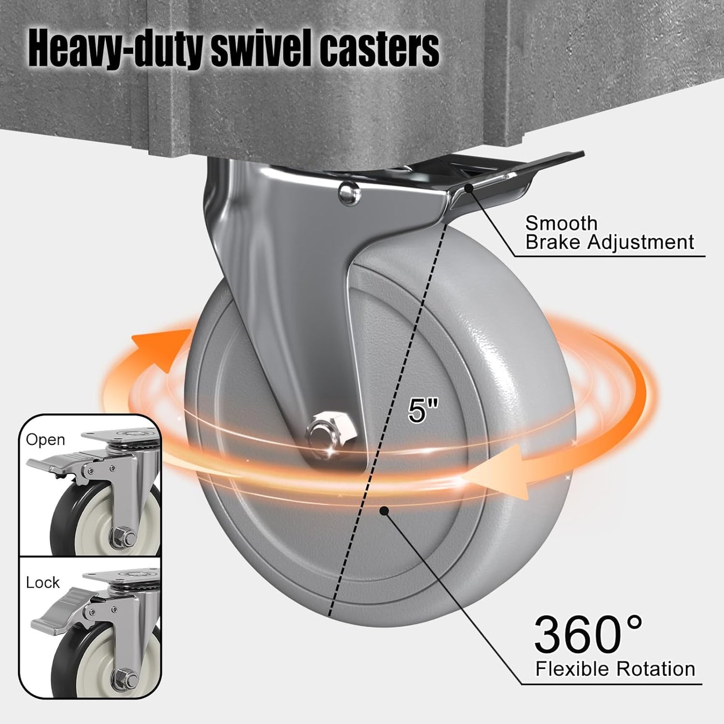 Large Garage Plastic Utility Cart, Heavy Duty 2 Shelf Tool Cart Service Cart Rolling Push Carts with Ergonomic Handle 5" Swivel Casters.