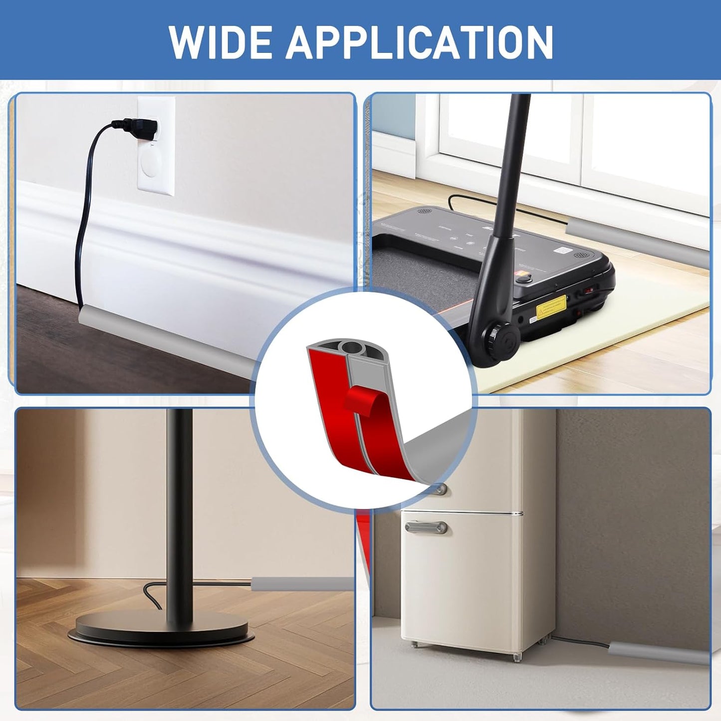 Floor Cord Cover Self Adhesive Cord Hider Floor Extension Cord Covers for Floor Power Cord Protector Cable Management Prevent Cable Trips Cable Cavity 0.32" W x 0.32" H (Grey, 3.3Ft)