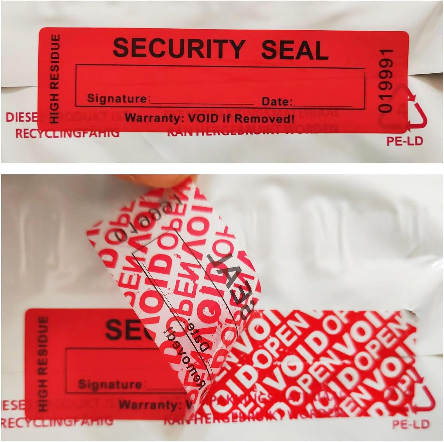 100pcs 25x90mm Total Transfer Tamper Evident Signable Security Tamper Proof Stickers Labels Seals (1x3.54 Inches,Serial Number,Matte Red)