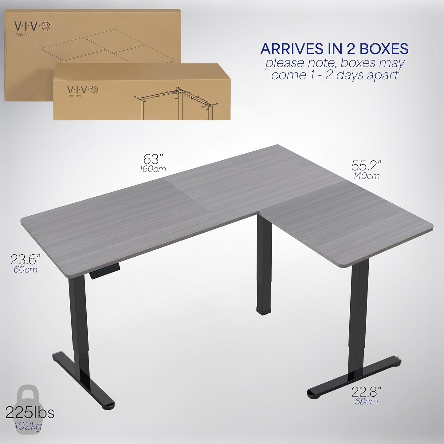 VIVO Electric Corner L-Shaped 63 x 55 in Standing Desk, Memory Height Adjustment, Dark Gray Top Black Frame, DESK-E3CTG