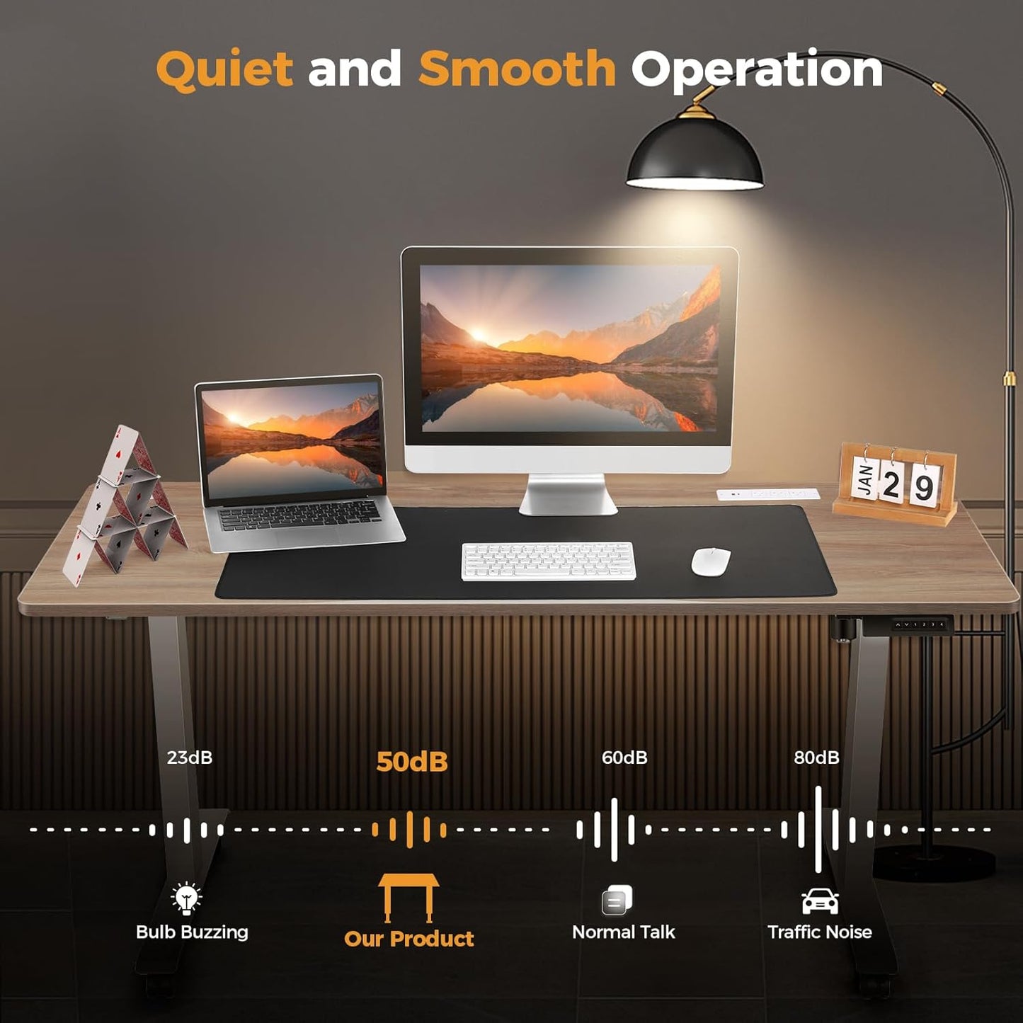 Electric Standing Desk 48 x 24 Inches Adjustable Height Ergonomic Sit Stand Up Desk Curved for Home Office Computer Workstation with 2 USB Ports 3 Power Outlets Memory Preset Wheels, Oak