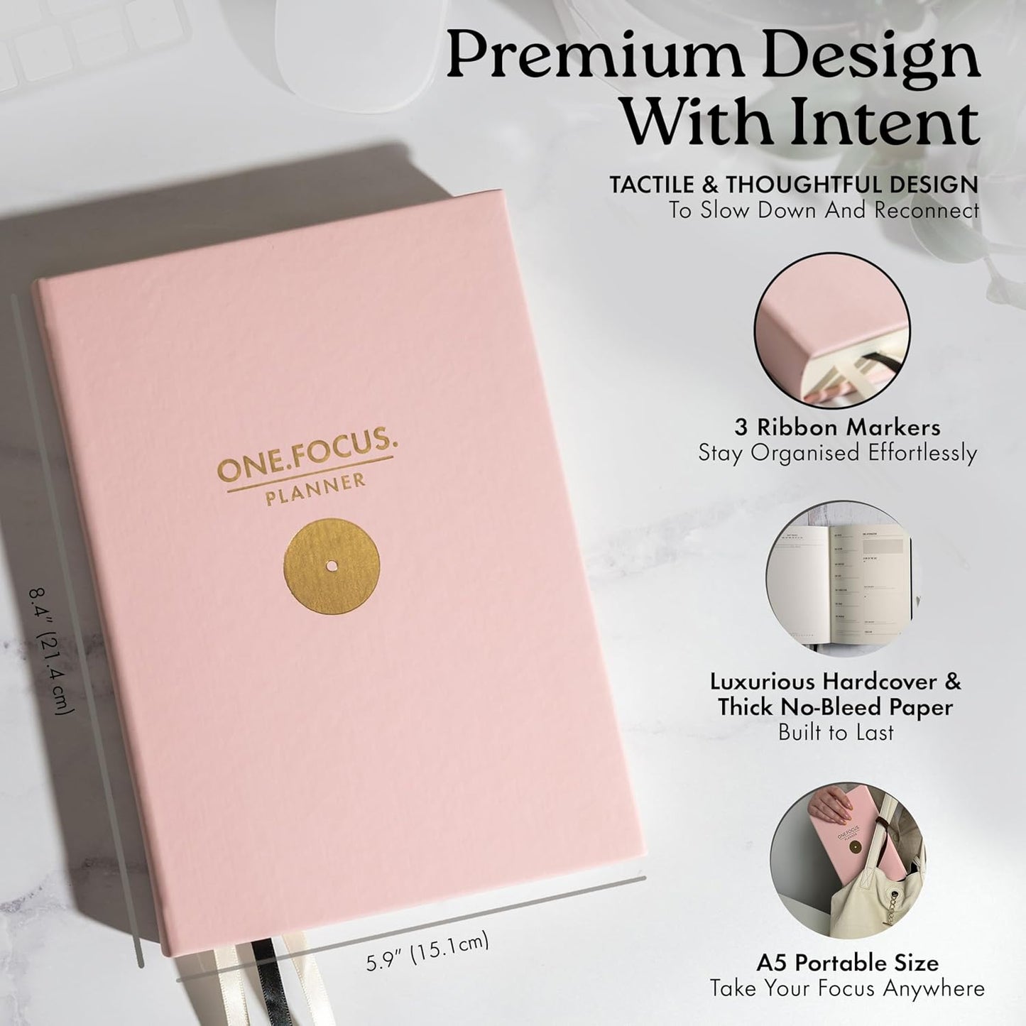 One Focus Planner: 90-Day Productivity & ADHD Management Tool with Goal Setting, Daily Planning, Habit Tracker, and Mindfulness for Focus, Mental Clarity & Anxiety Relief โ Ideal for Busy Adults and Neurodivergent Minds; Pink