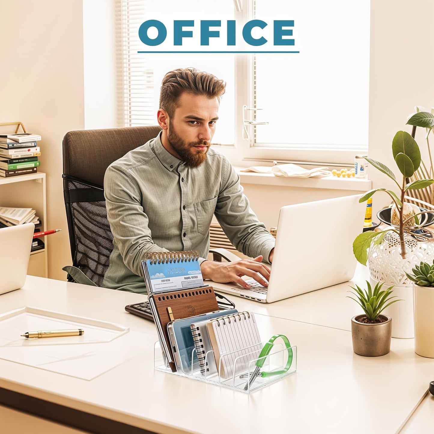 2 Pcs Acrylic Mail Holders, Desktop Organizer Sorters with 7 Compartments, Clear Letter Organizer for Office, Home, School