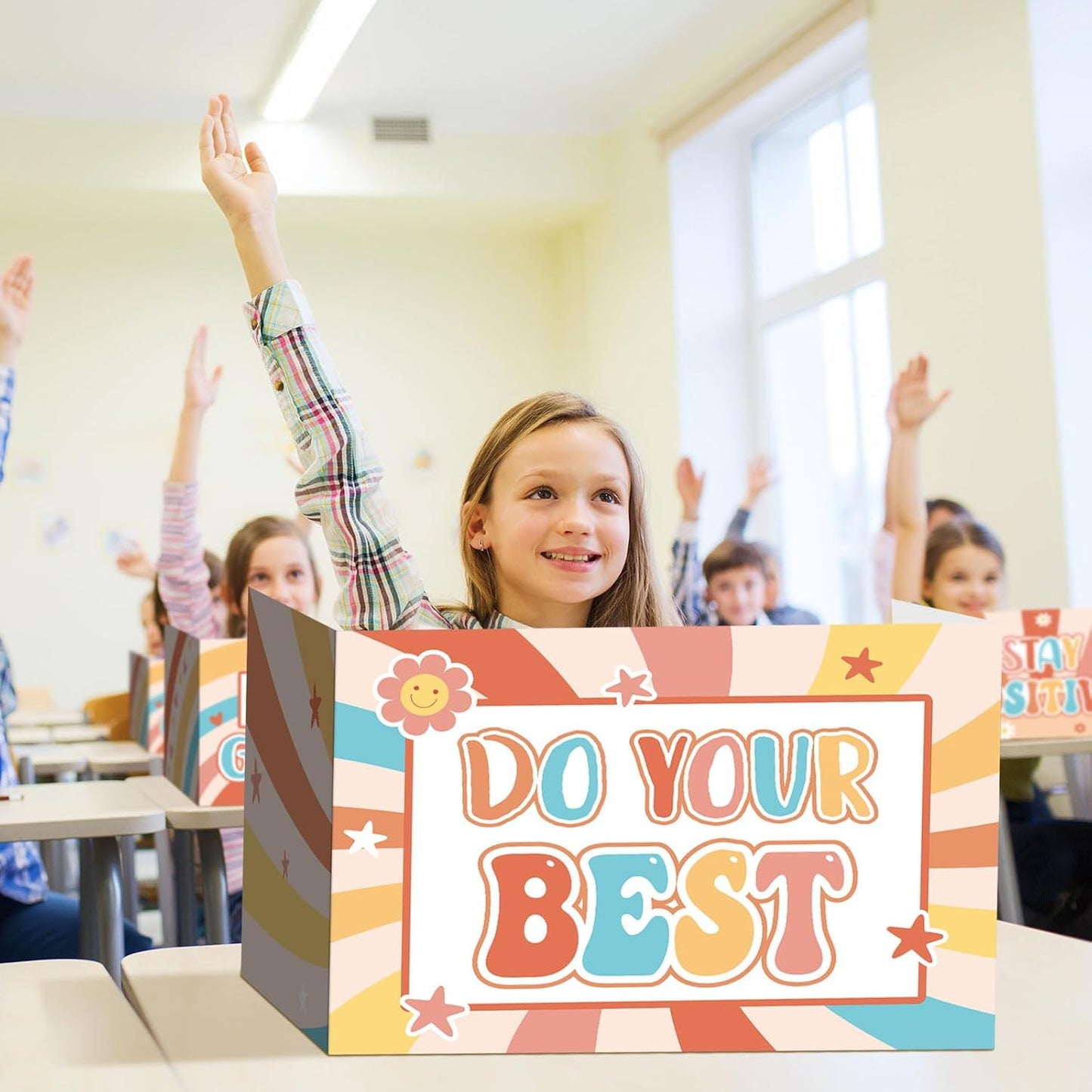 Honoson 24 Pcs Bulk Inspirational Privacy Folders for Students Cardboard Test Privacy Boards Motivational Words Desk Dividers Shield for Classroom School Study Supplies, 6 Styles(Groovy)