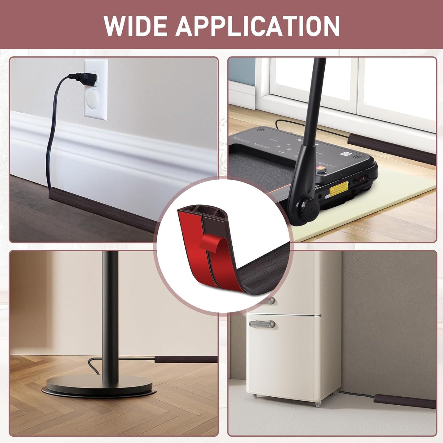 Floor Cord Cover Self Adhesive Cord Hider Floor Extension Cord Covers for Floor Power Cord Protector Cable Management Prevent Cable Trips Cable Cavity 0.51" W x 0.31" H (Dark Walnut, 3.3Ft)