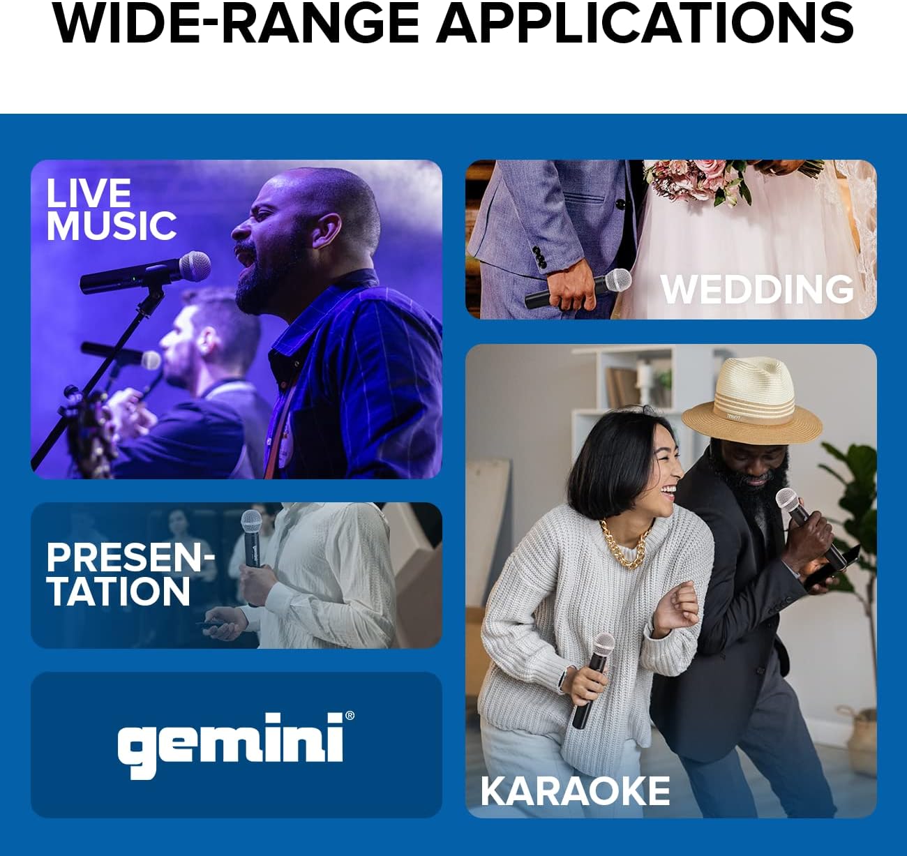 Gemini UHF Wireless Microphone Bundle – Professional Handheld & Lapel Mics, Dual-Channel Receiver, Long Range for Live Performance & Presentations (Hand Held Frequencies 3 + 4)